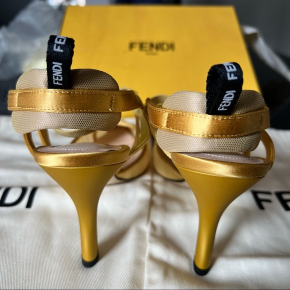 💯 Authentic New FENDI Tulle And Satin High-Heeled Slingbacks Sunflower Color - Picture 4 of 8